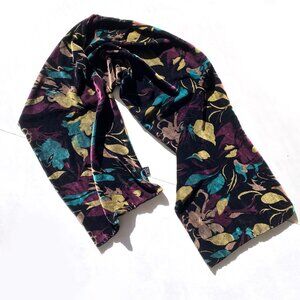 Vintage Double Layered Velvet Silk Blend Scarf Floral 11"x55"